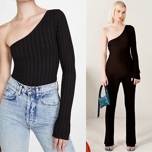 SIMON MILLER Ribbed Knit One Shoulder Long Sleeve Slim Fit Lightweight Sweater L
